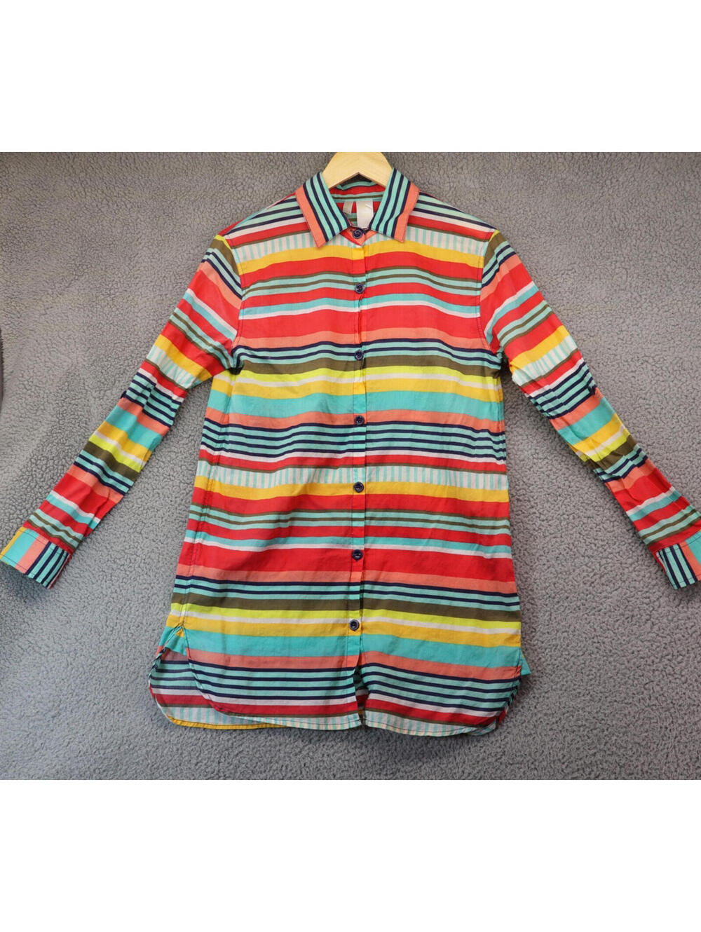 Anne Cole Women Medium Stripe Cotton Button Top Colorblock